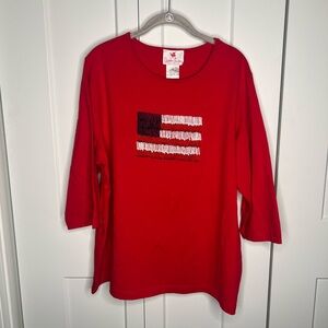 Quacker Factory American Flag Beaded Top Shirt Women’s Plus Size 1X